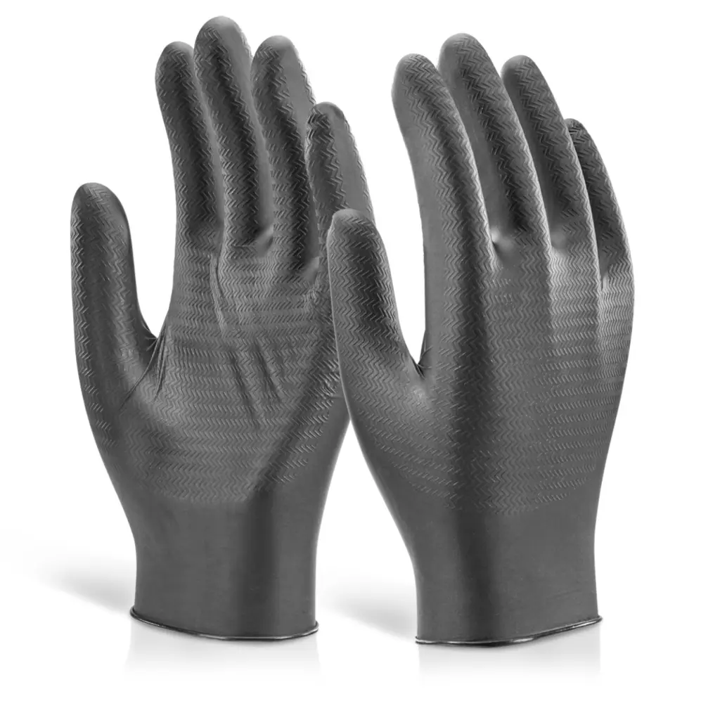 Beeswift Nitrile Disposable Gripper Glove Powder Free Black XL (Box of 1000)