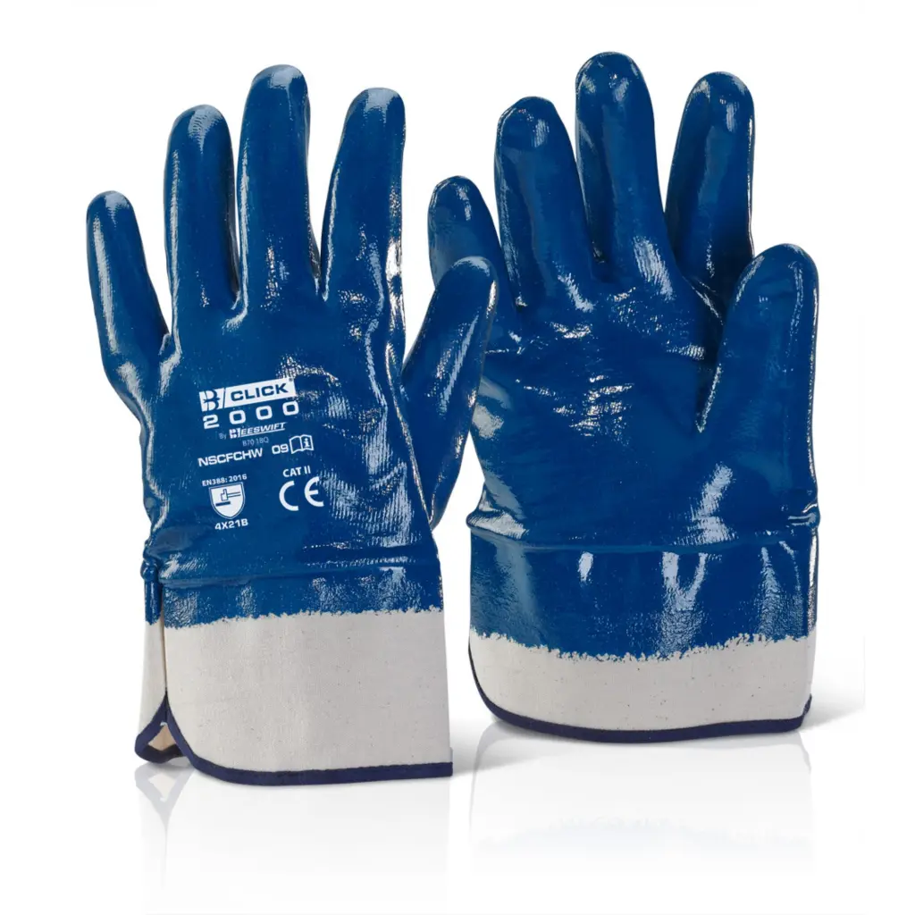 Beeswift Nitrile Safety Cuff Fully Coated Heavy Weight Blue 09 (Box of 10)