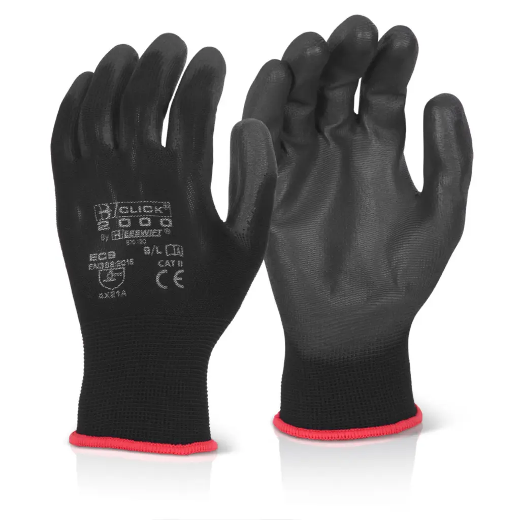 Beeswift Pu Coated Glove Black Black L (Box of 10)