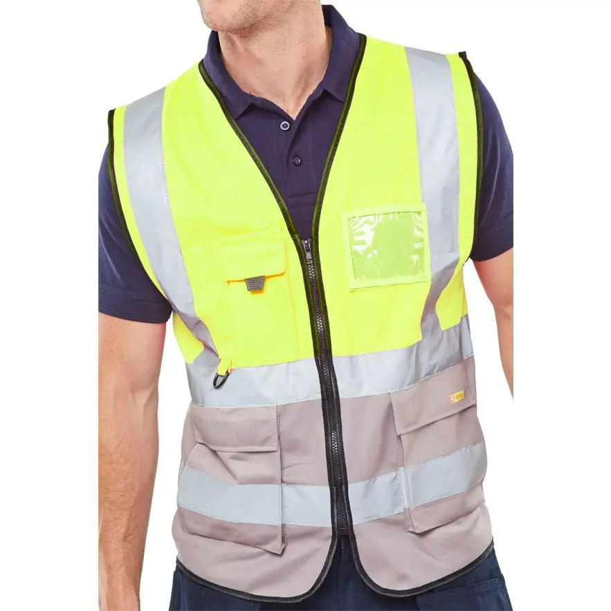 Beeswift TWO TONE EXECUTIVE WAISTCOAT SAT YELLOW/GREY MED