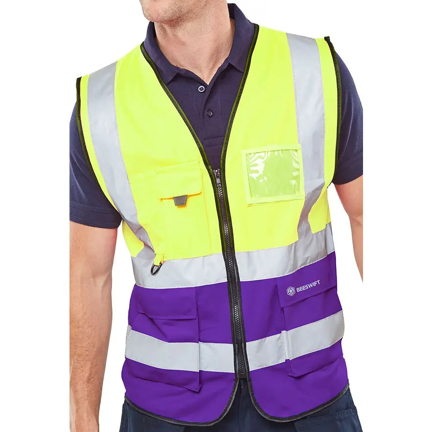 Beeswift TWO TONE EXECUTIVE WAISTCOAT SAT YELLOW/PURPLE 4XL
