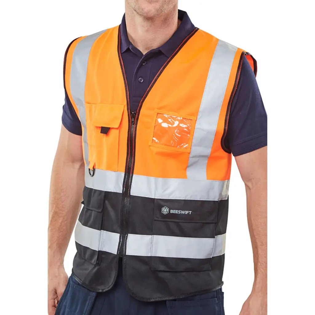 Beeswift Two Tone Executive Waistcoat Orange / Black 2XL