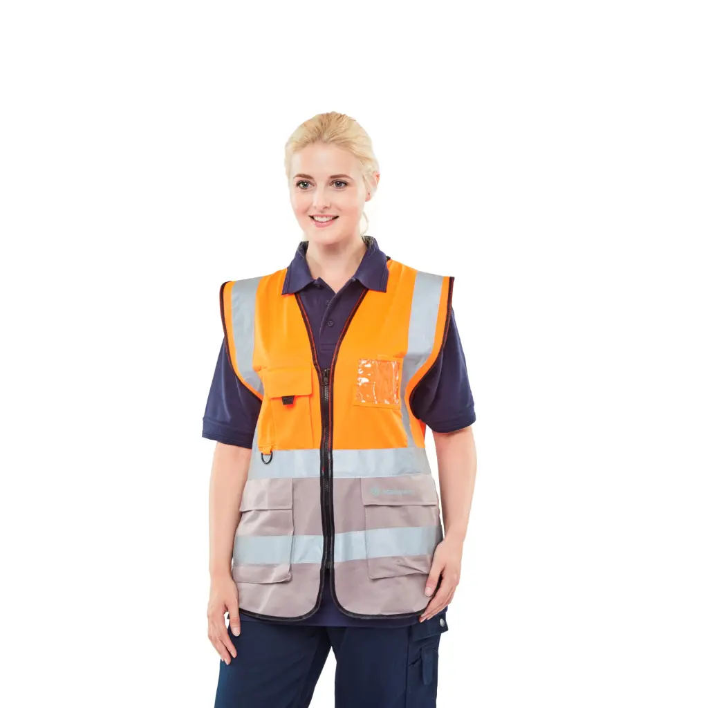 Beeswift Two Tone Executive Waistcoat Orange / Grey 3XL