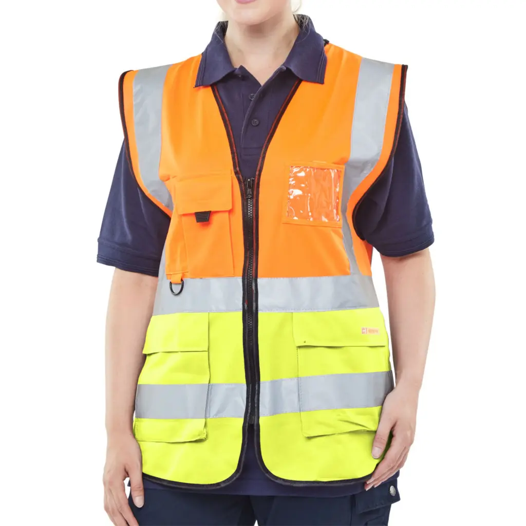 Beeswift Two Tone Executive Waistcoat Orange / Saturn Yellow 5XL