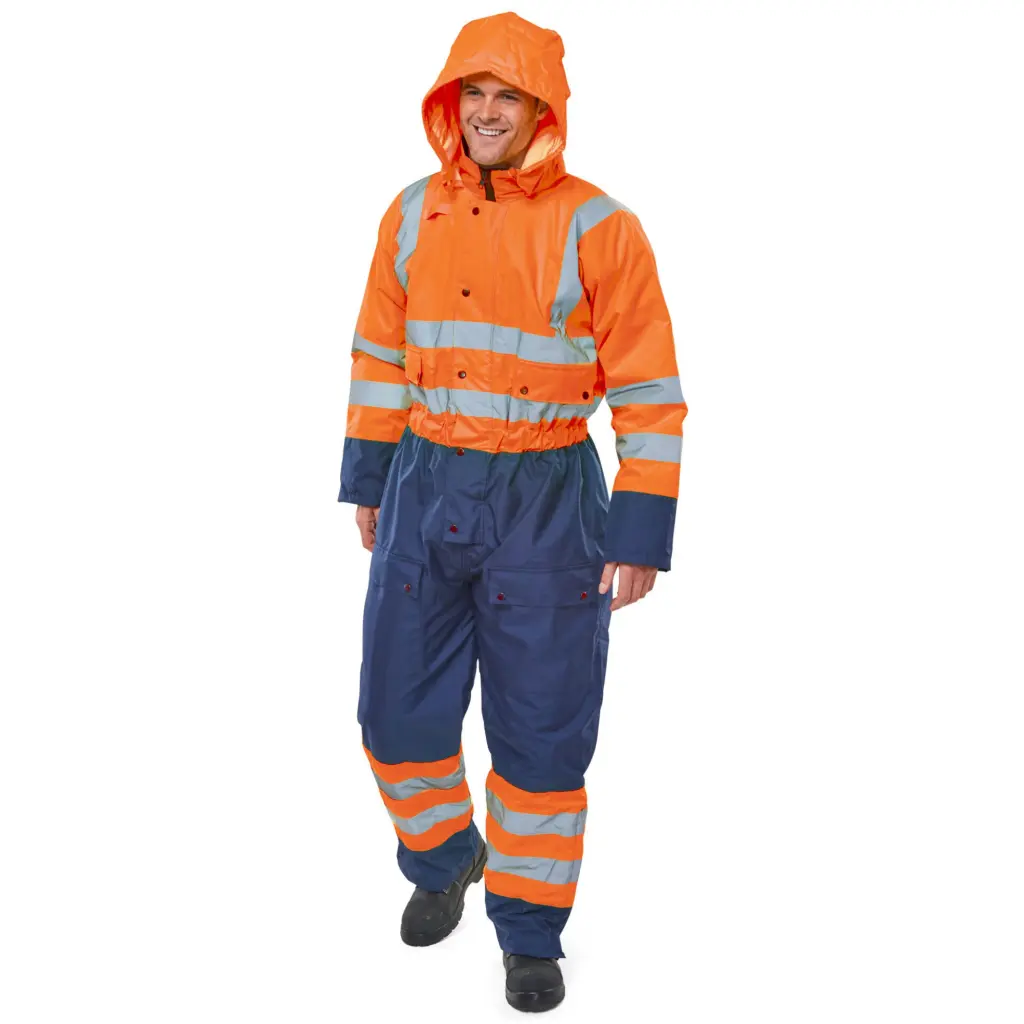 Beeswift Two Tone Hiviz Thermal Waterproof Coverall Orange / Navy 2XL