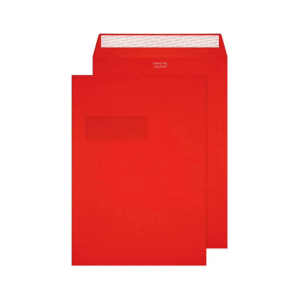 Blake Colour C4 Pillar Box Red Pocket Window Peel and Seal 120gsm 324x229mm BOX 250