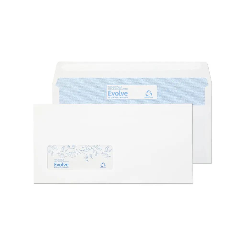 Blake Environmental Evolve Recycled DL White Wallet Window Self Seal 90gsm 110x220mm BOX 1000