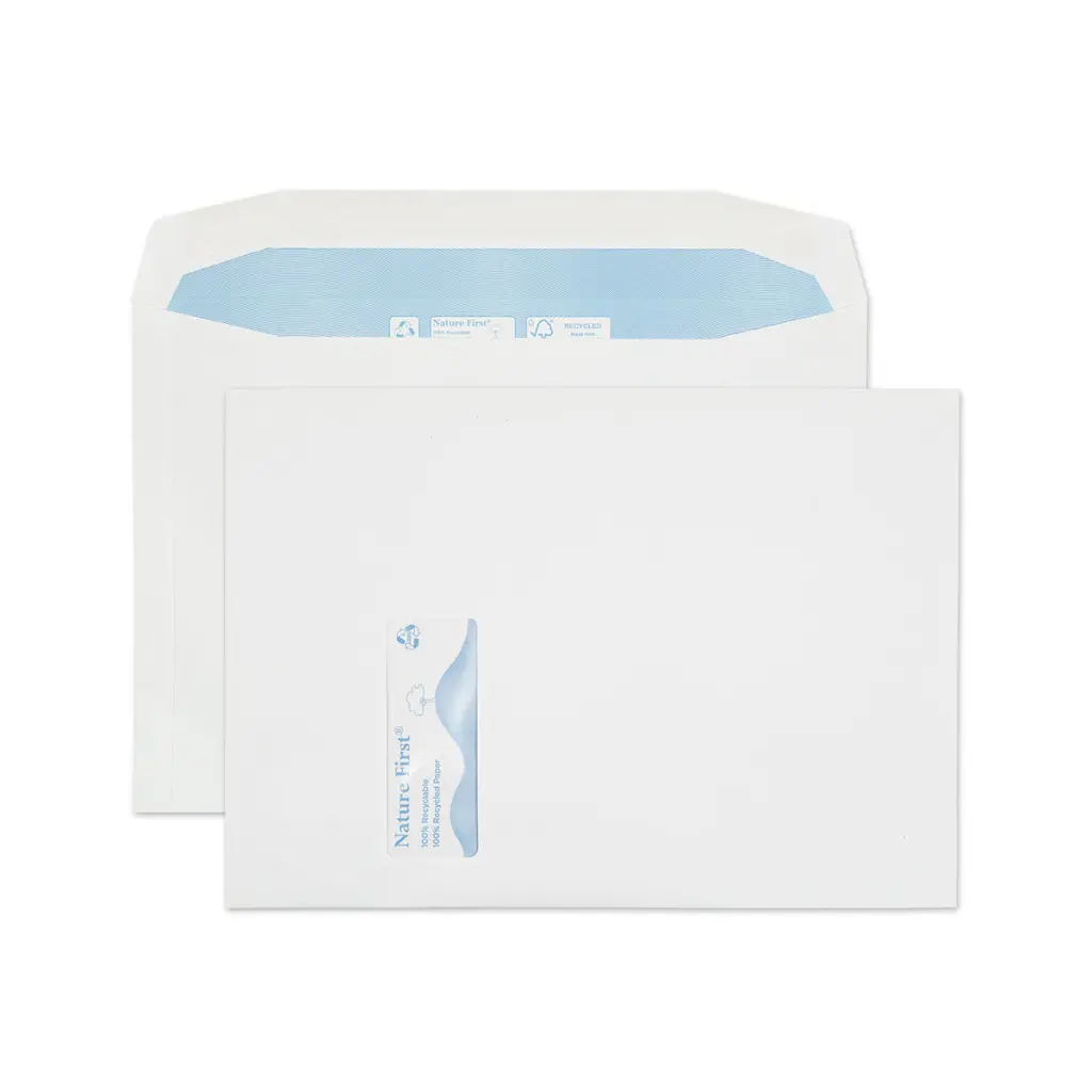 Blake Environmental Nature First Recycled C4 White Mailing Wallet Window Gummed 100gsm 229x324mm BOX 250