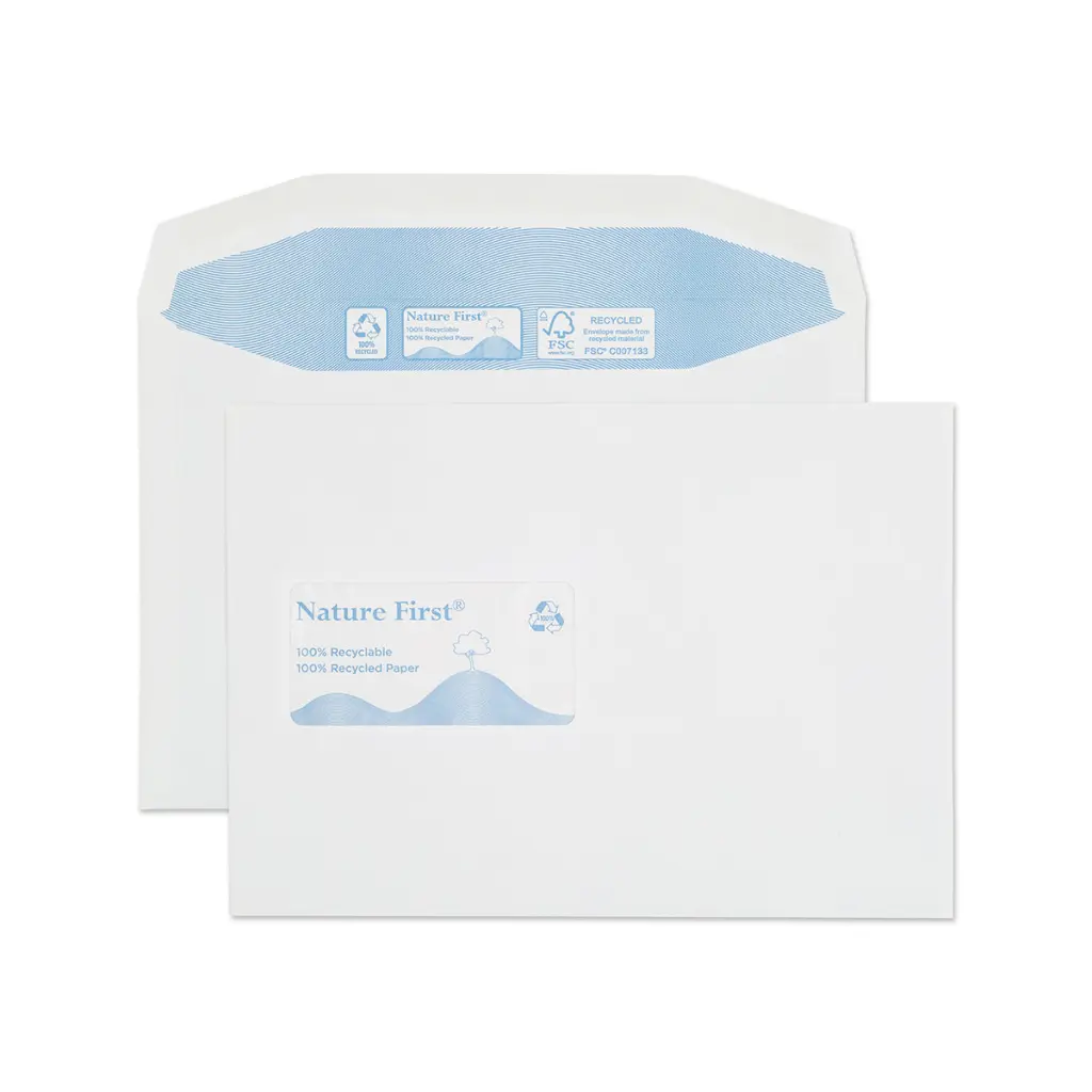 Blake Environmental Nature First Recycled C5 White Mailing Wallet Window Gummed 90gsm 162x229mm BOX 500