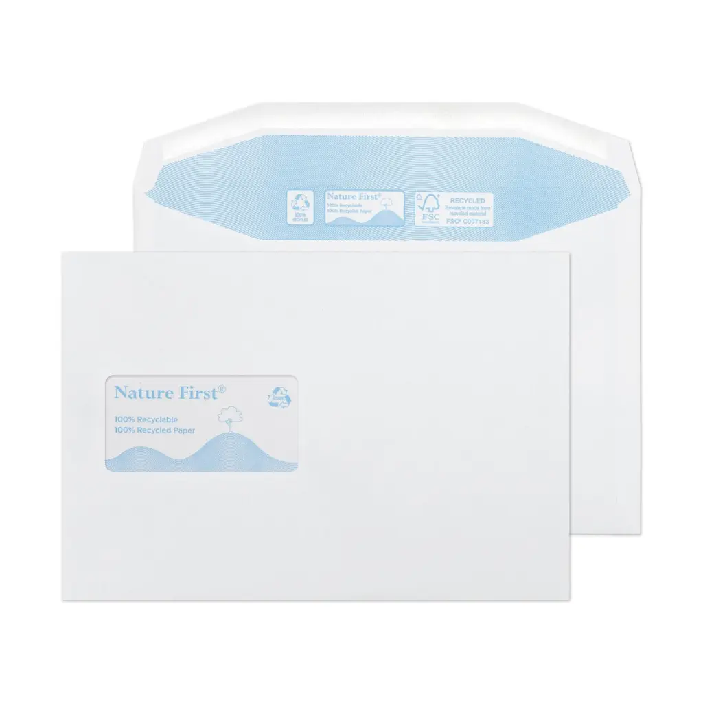 Blake Environmental Nature First Recycled C5+ White Mailing Wallet Window Gummed 90gsm 162x238mm BOX 500