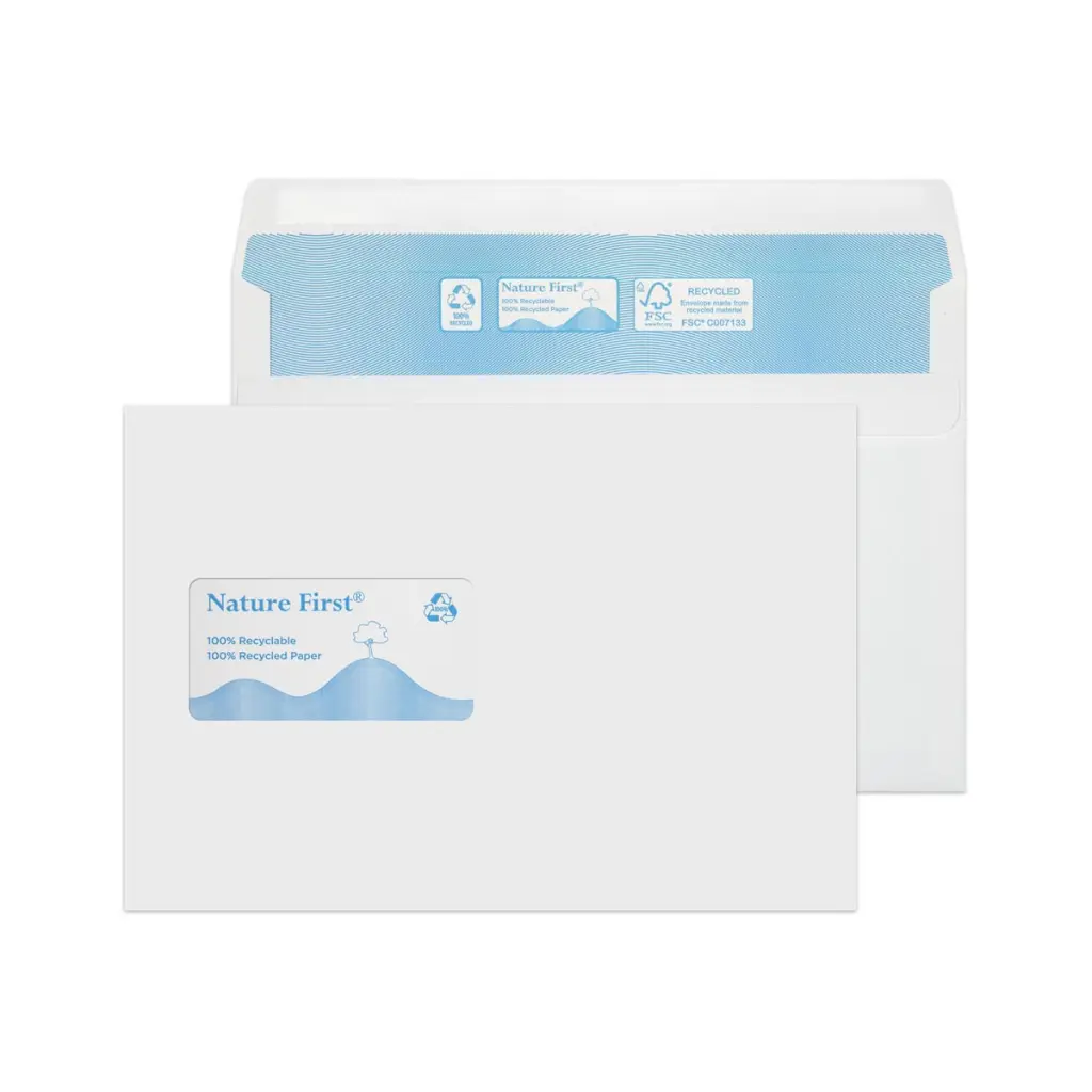 Blake Environmental Nature First Recycled C5 White Wallet Window Self Seal 90gsm 162x229mm BOX 500