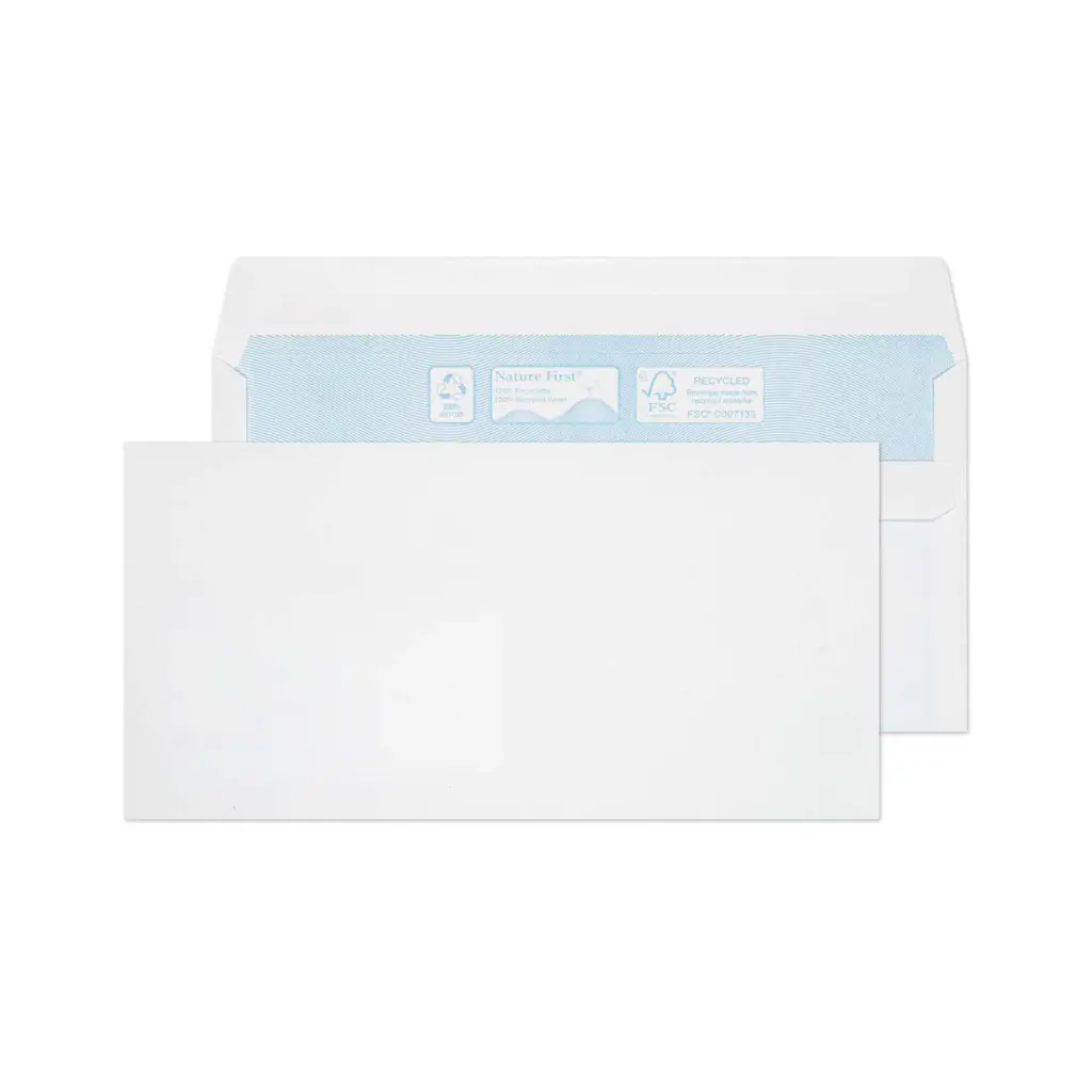 Blake Environmental Nature First Recycled DL White Wallet Self Seal 90gsm 110x220mm BOX 1000