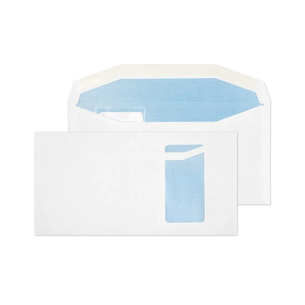 Blake Everyday DL++ White Mailing Wallet Portrait Window Gummed 90gsm 121x235mm BOX 1000