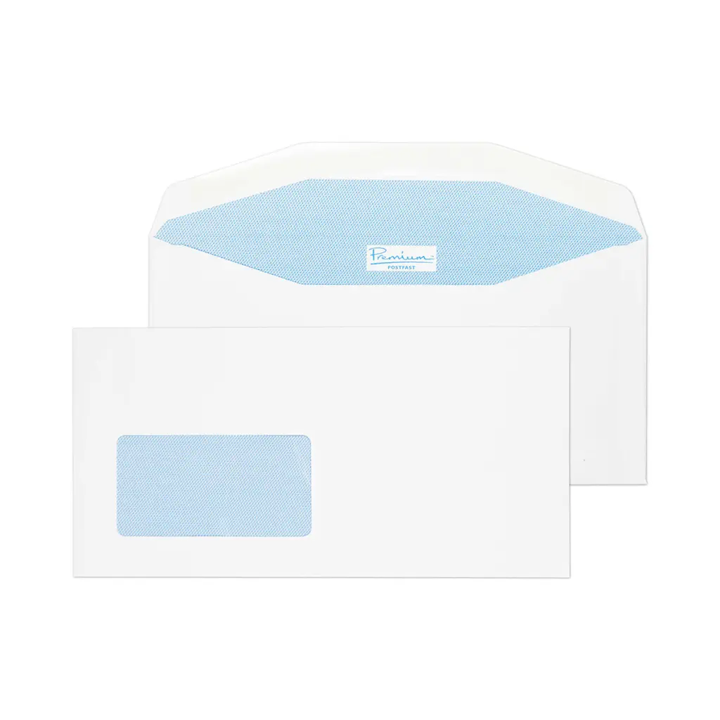 Blake Postfast DL+ White Mailing Wallet Window Gummed 90gsm 114x229mm BOX 500