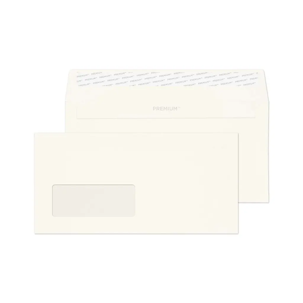 Blake Premium Business DL High White Wove Wallet Window Peel and Seal 120gsm 110x220mm BOX 500 PACK 50