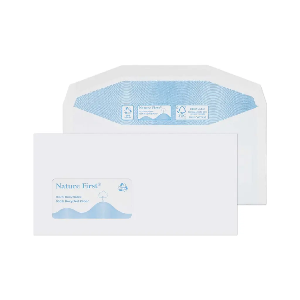 CLS Blake Environmental Nature First Recycled DL+ White Mailing Wallet Window Gummed 90gsm 114x229mm BOX 1000