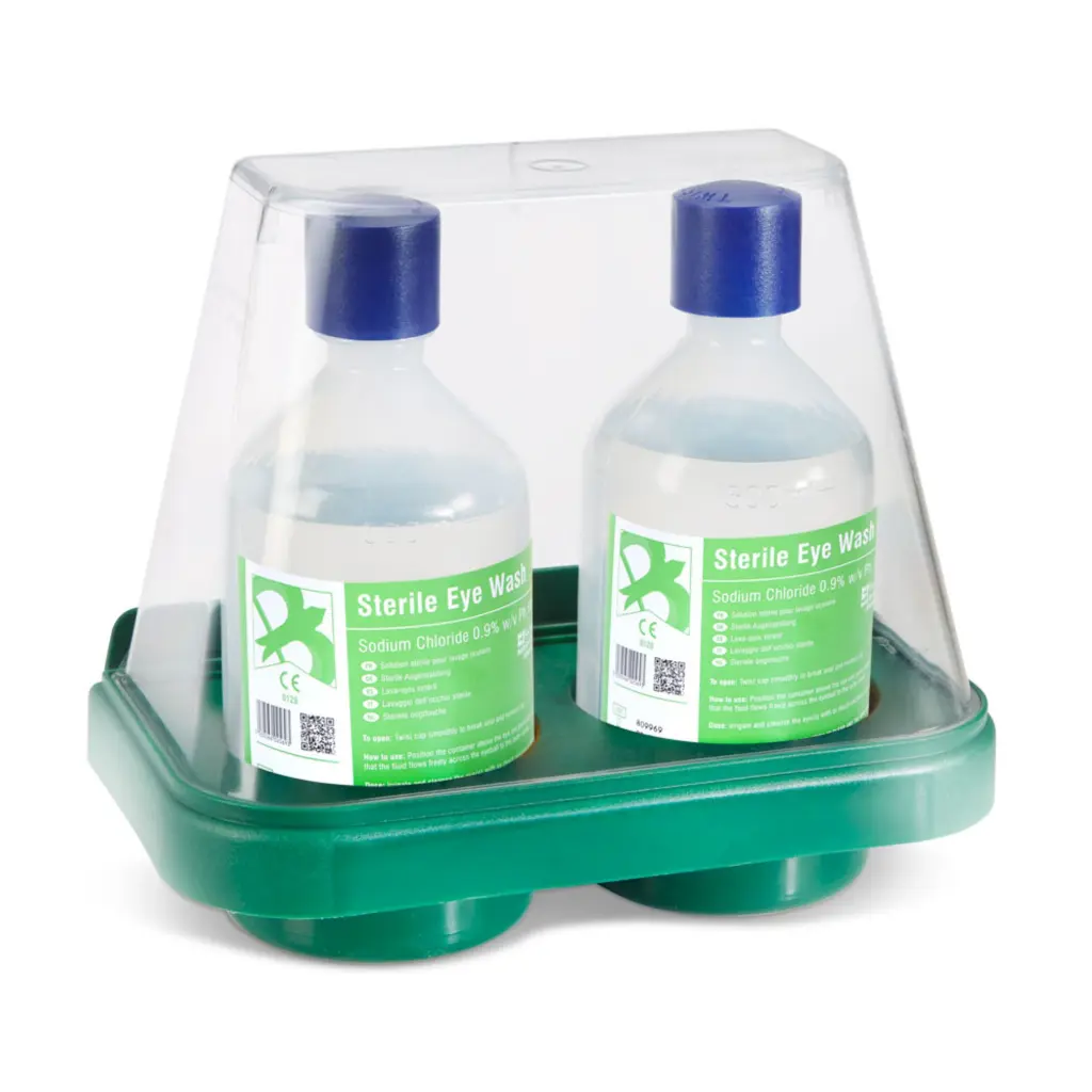 Click Medical 2 X Eyewash Bottles With Double Wall Mount Stand 