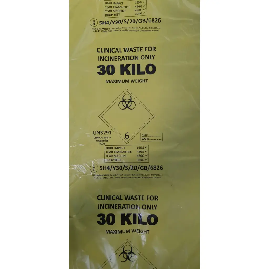 Click Medical Adr Clinical Waste Bags 30Kg Yellow (Pack of 100)