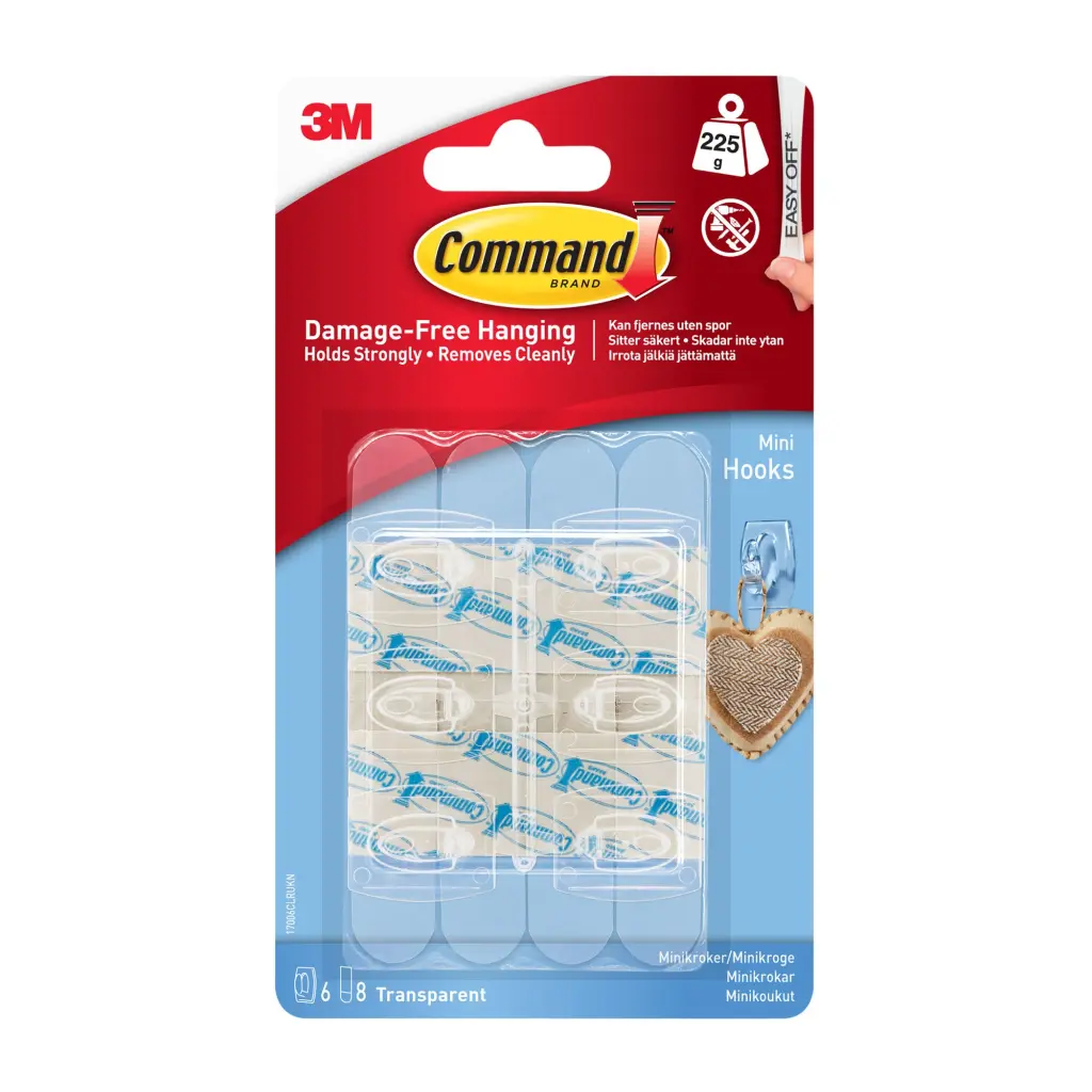 Command™ Mini Clear Hooks with Clear Strips 17006CLR