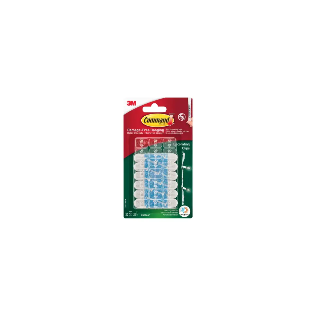 Command™ Outdoor Decorating Clips with Water-Resistant Strips 17026H-AW 20 Clips + 24 Strips