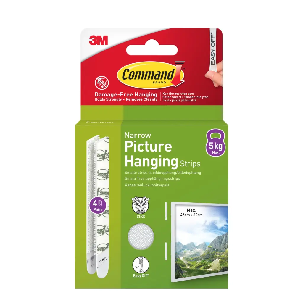 Command™ Picture Hanging Strips 17207WHI-4-UKN White Narrow 4 Pairs (8 Strips)