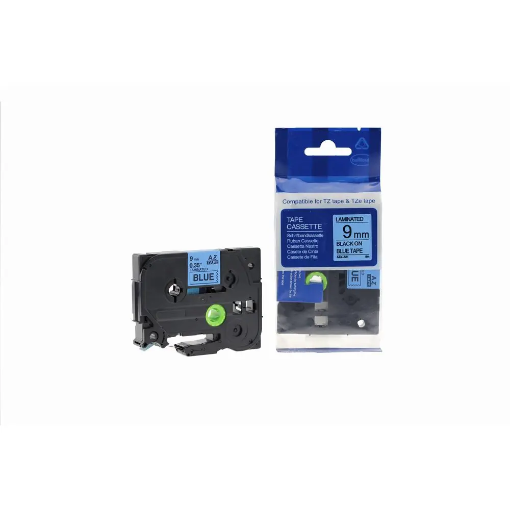 Comp Brother P Touch TZe-521 (YT-521) Labelling Tape Cassette Black on Blue also for TZ-521 