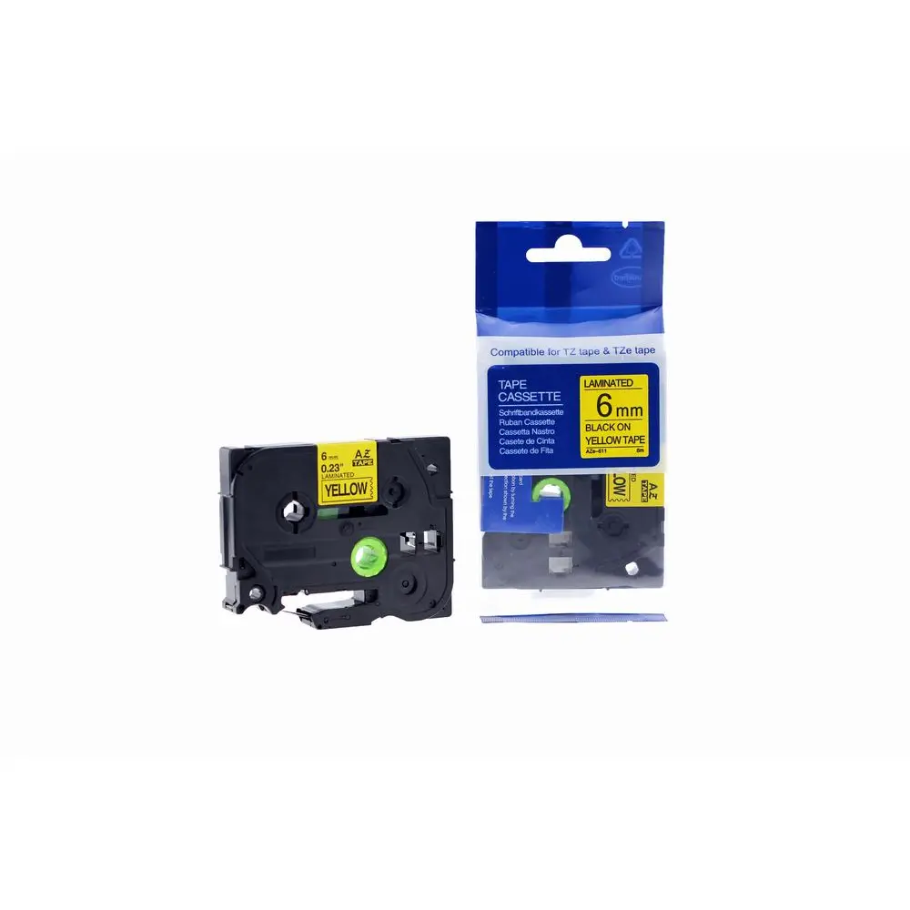 Comp Brother P-Touch TZe-611 Labelling Tape Cassette Black on Yellow also for TZ-611 