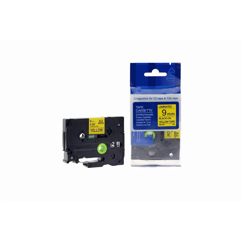 Comp Brother P Touch TZe-621 (YT-621) Labelling Tape Cassette Black on Yellow also for TZ-621 