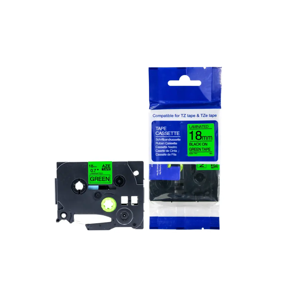 Comp Brother P-Touch TZe-741 Labelling Tape Cassette Black on Green also for TZ-741