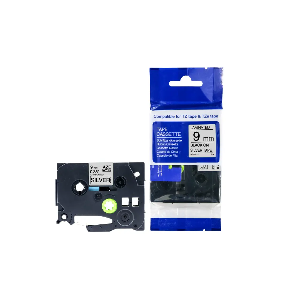 Comp Brother P-Touch TZe-921 Labelling Tape Cassette Black on Silver also for TZ-921