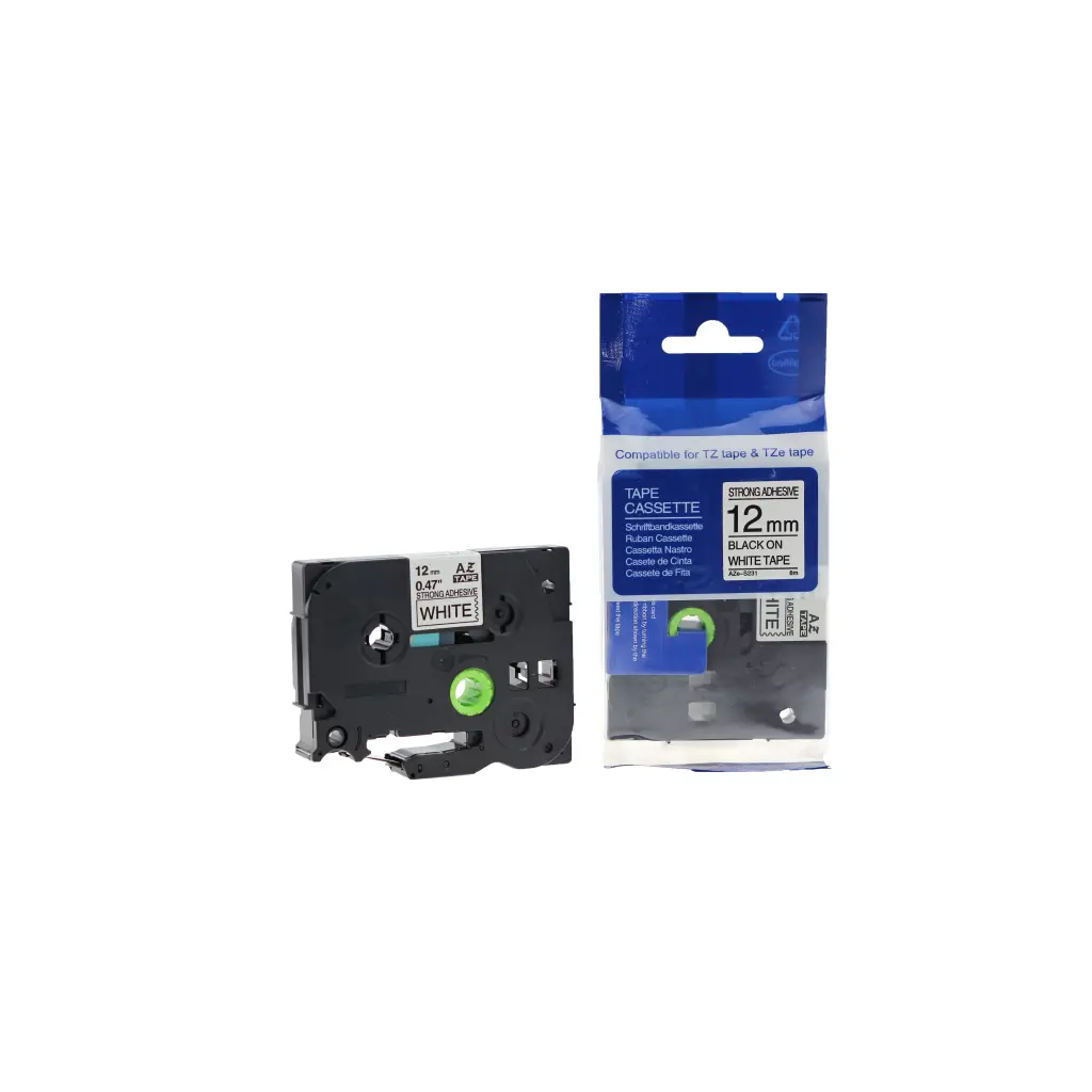 Comp Brother P-Touch TZe-S231 Labelling Tape Cassette Black on White also for TZ-S231 Strong Adhesive