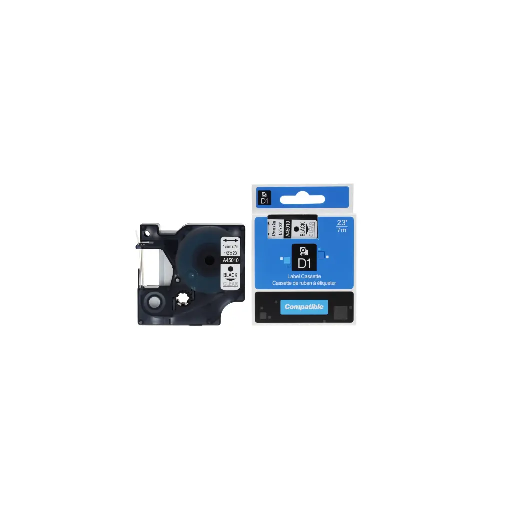 Comp Dymo 45010 S0720500 Labelling Tape Cassette Black on Clear 