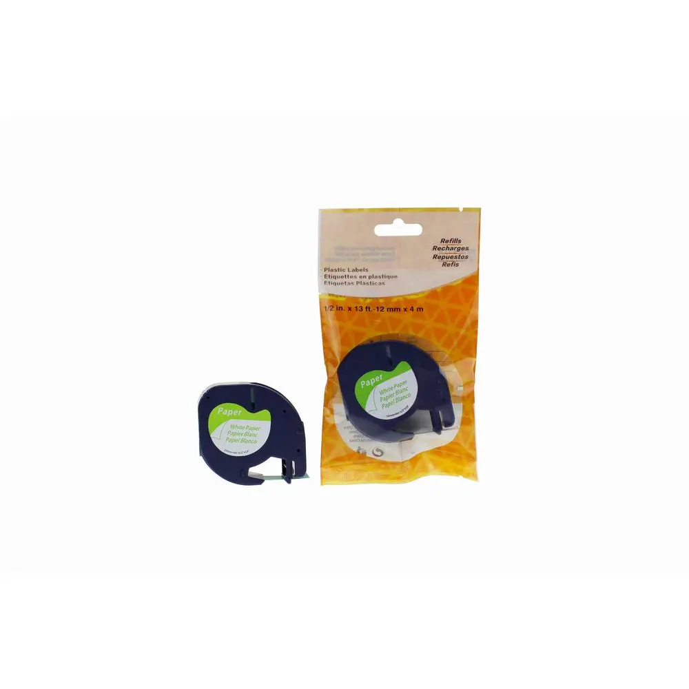 Comp Dymo  91200 Paper Labelling Tape Cassette Black on White 12mm x 4m LetraTAG 