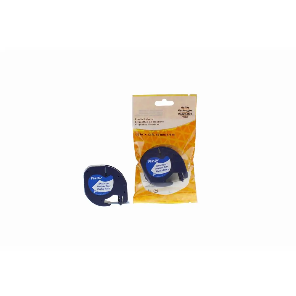 Comp Dymo  91201 Plastic Labelling Tape Cassette Black on White  12mm x 4m LetraTAG 