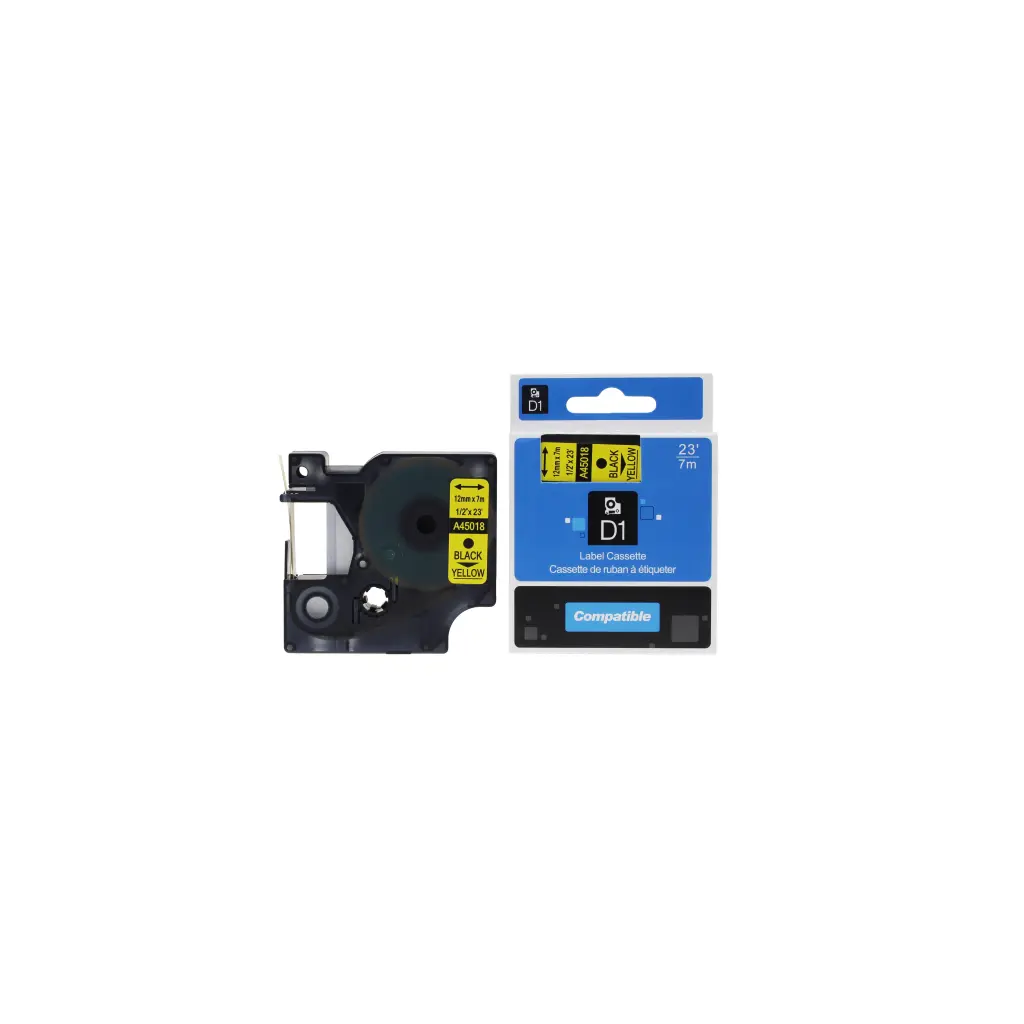 Comp Dymo Labelling Tape Cassette 45018 S0720580 Black on Yellow