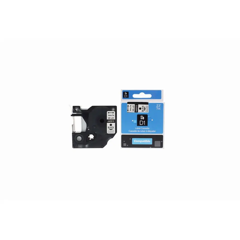 Comp Dymo YT-40910 S0720670 Labelling Tape Cassette Black on Clear 
