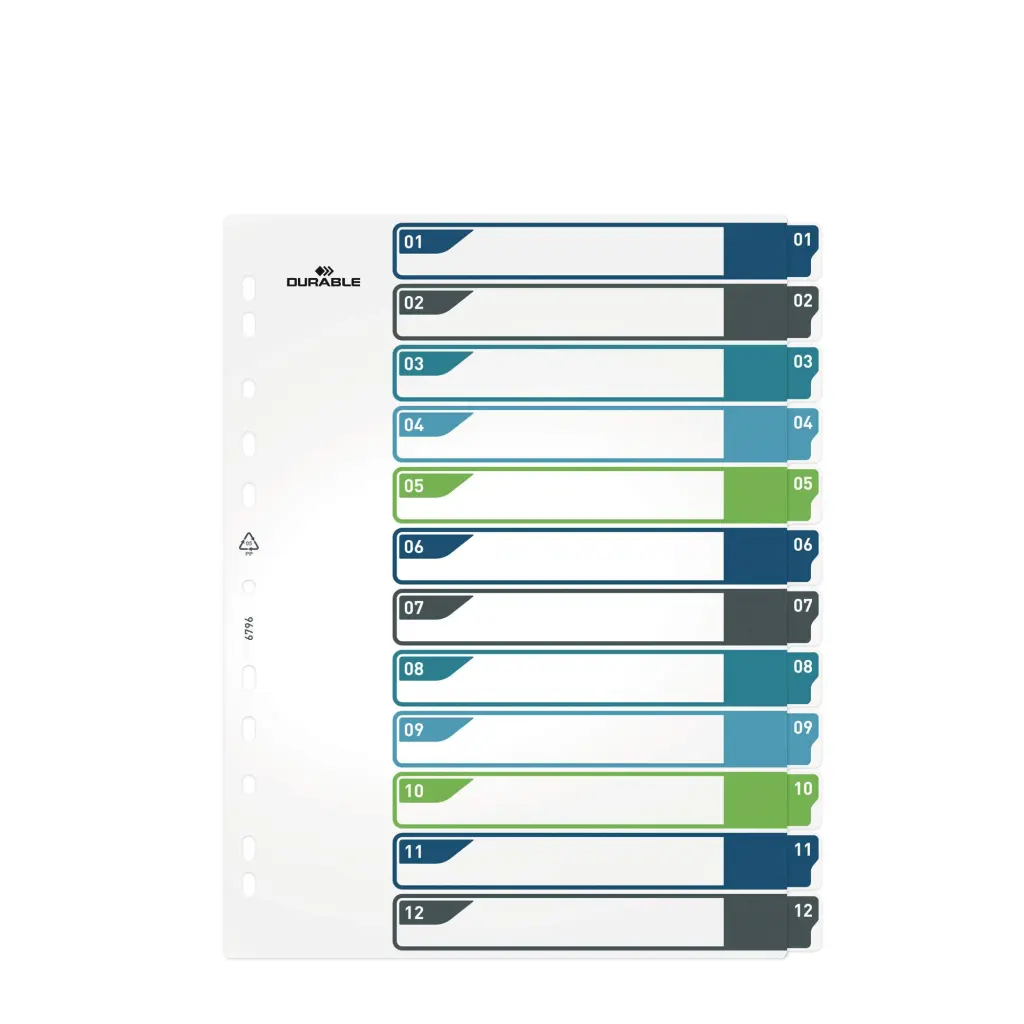 Durable 12 Part Numbered Index Divider 