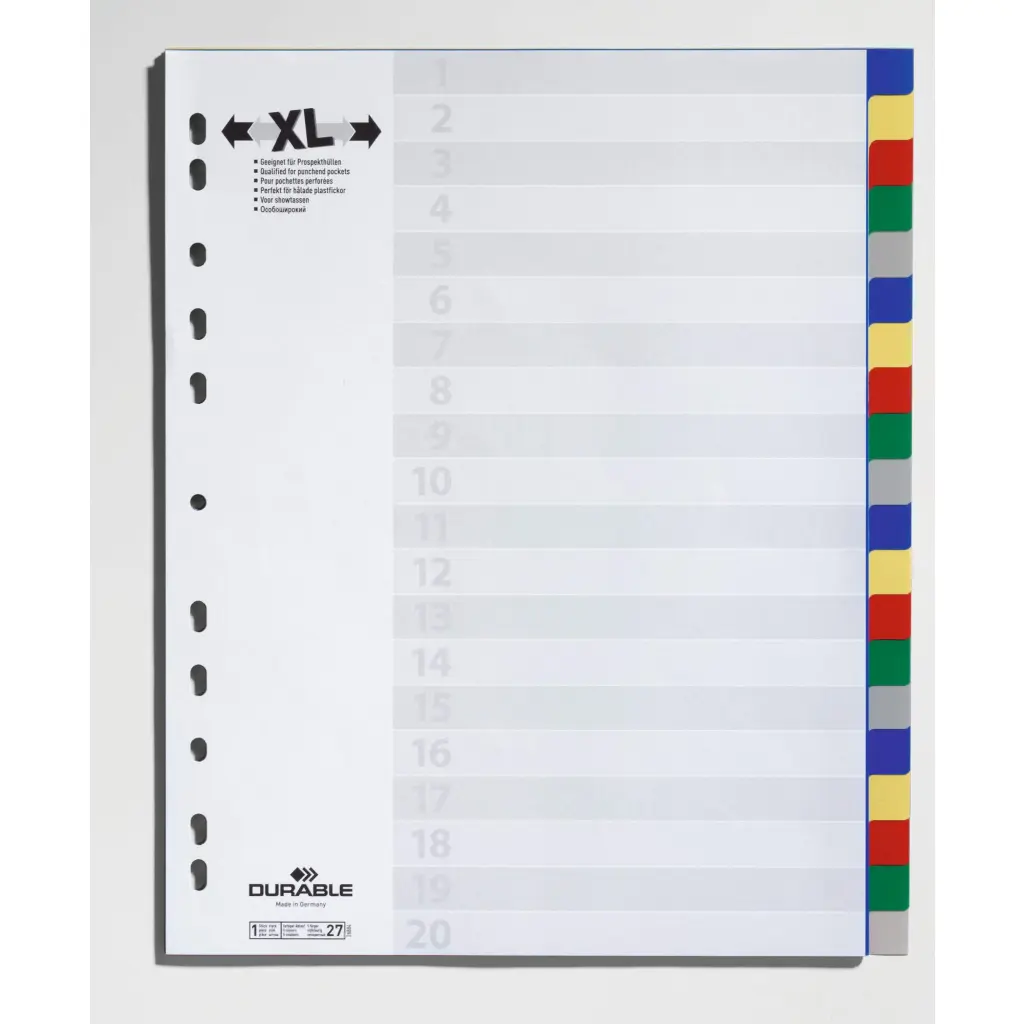 Durable 20 Part Coloured Tab Index A4+
