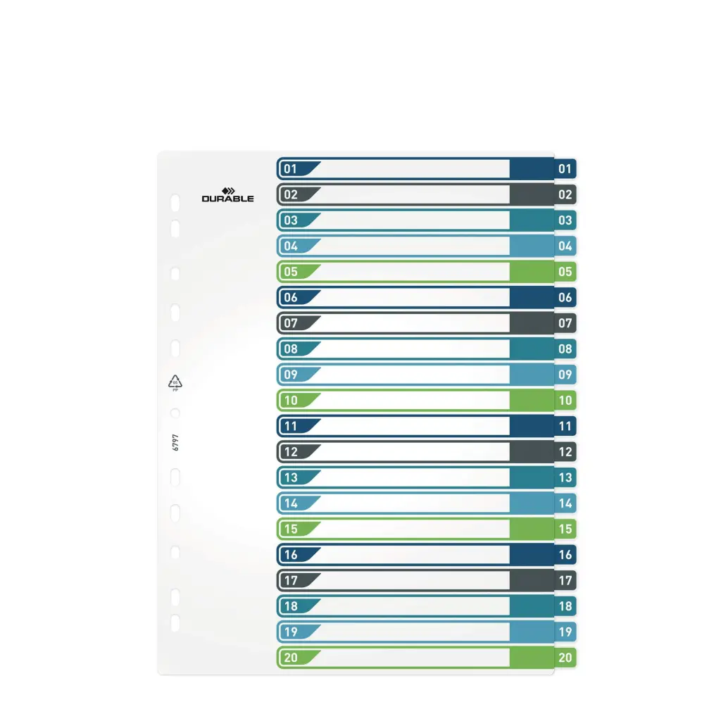Durable 20 Part Numbered Index Divider 