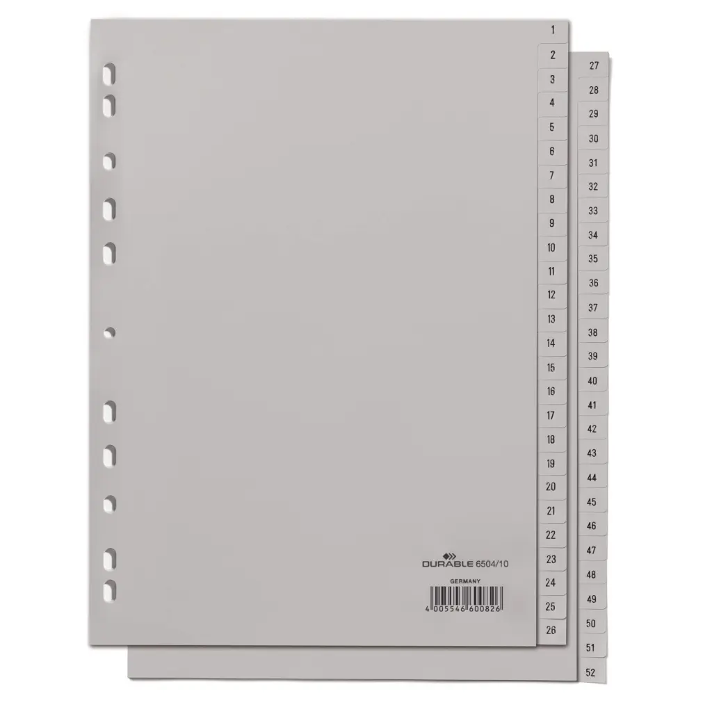 Durable 52 Part Numbered Index Divider 