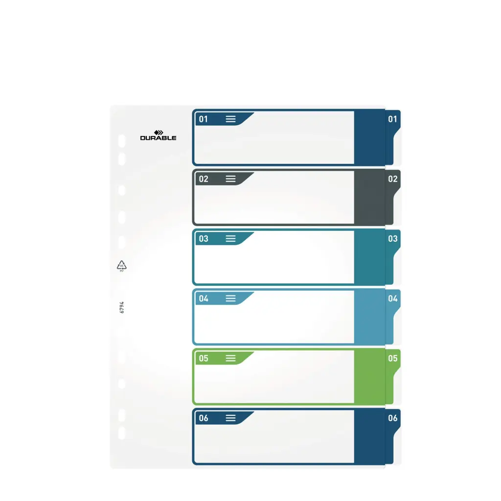 Durable 6 Part Numbered Index Divider 