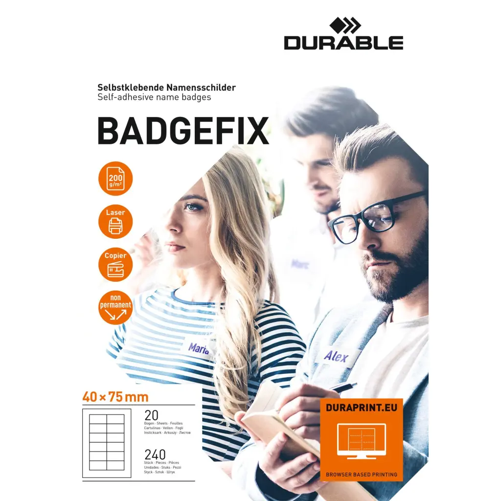 Durable BADGEFIX Self-Adhesive 40x75mm (240)