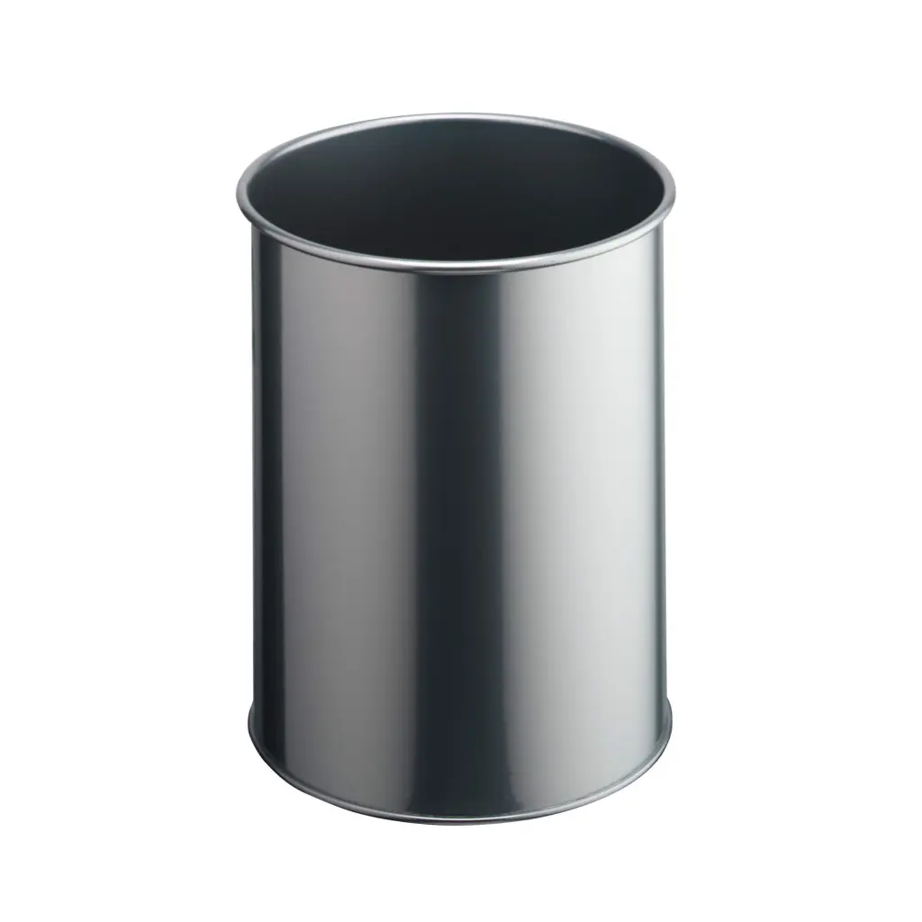 Durable Metal Waste Bin 15L Silver