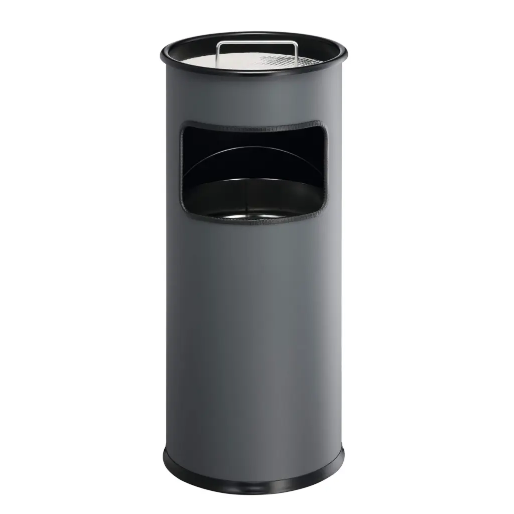 Durable Round Ashtray Bin 17L Charcoal
