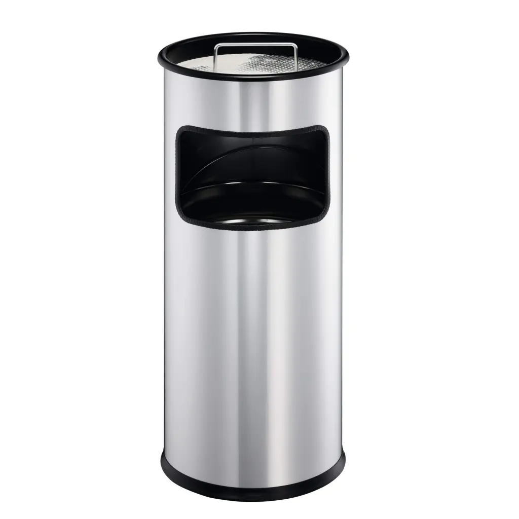 Durable Round Ashtray Bin 17L Silver