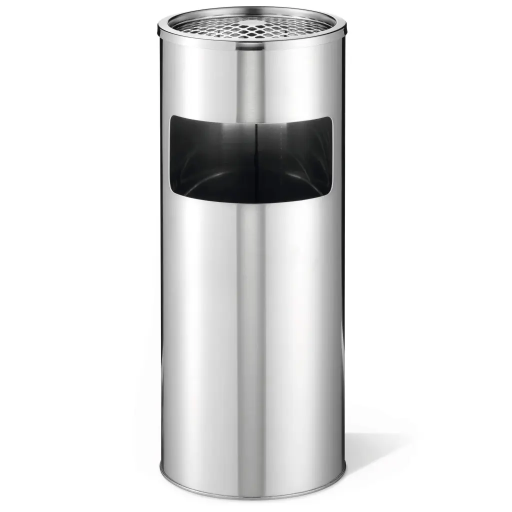 Durable Round Ashtray Bin 17L Silver