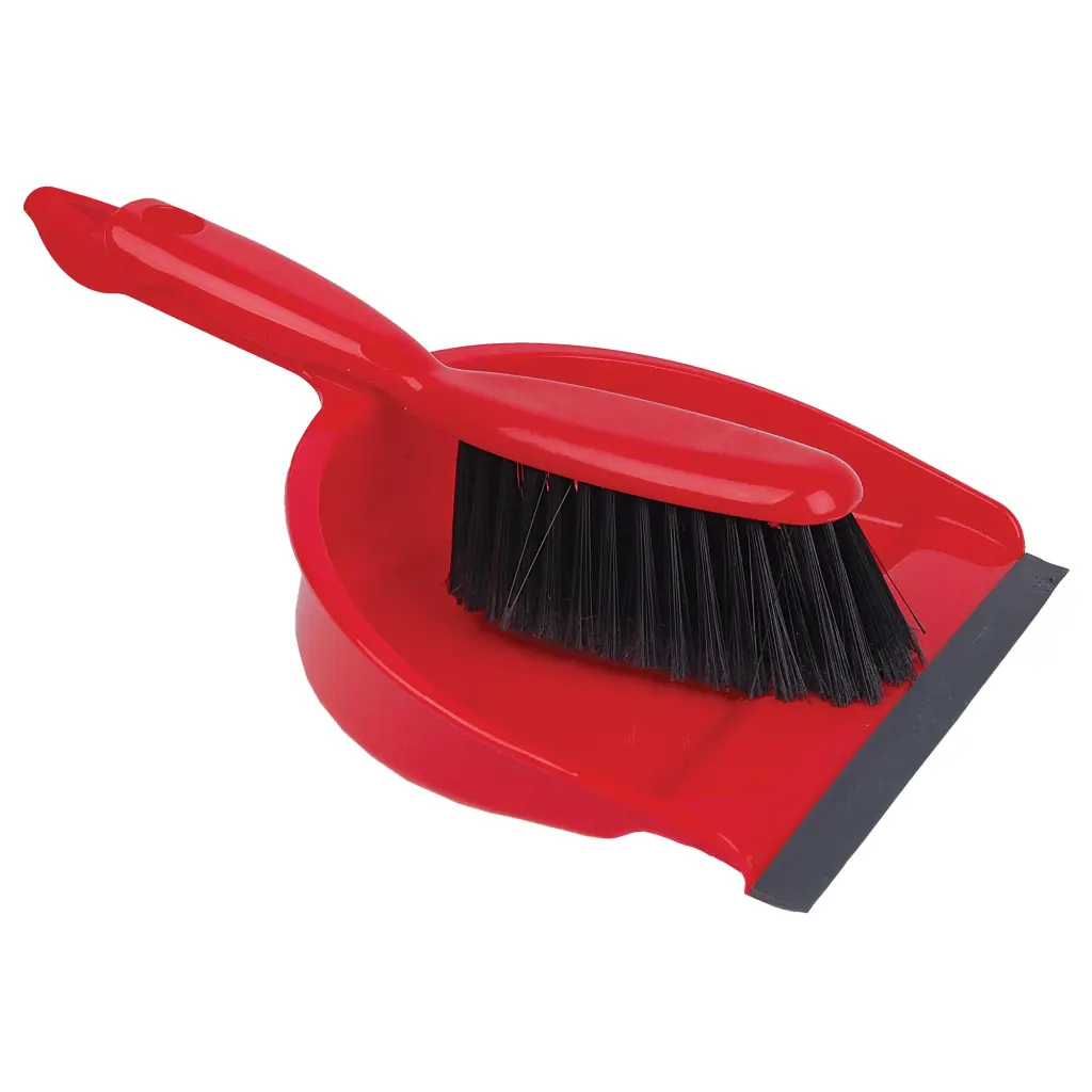 Dustpan and Brush Set Soft Bristle Red (1)