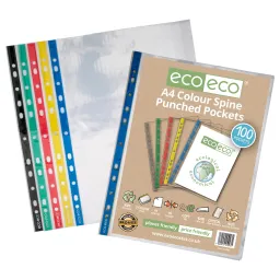 Eco A4 100% Recycled Bag 0f 100 Colour Spine Multi Punched Pockets (1)