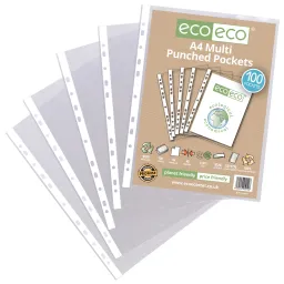 Eco A4 100% Recycled Bag 100 Multi Punched Pockets 