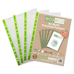 Eco A4 100% Recycled Bag 25 65 Micron Multi Punched Pockets 